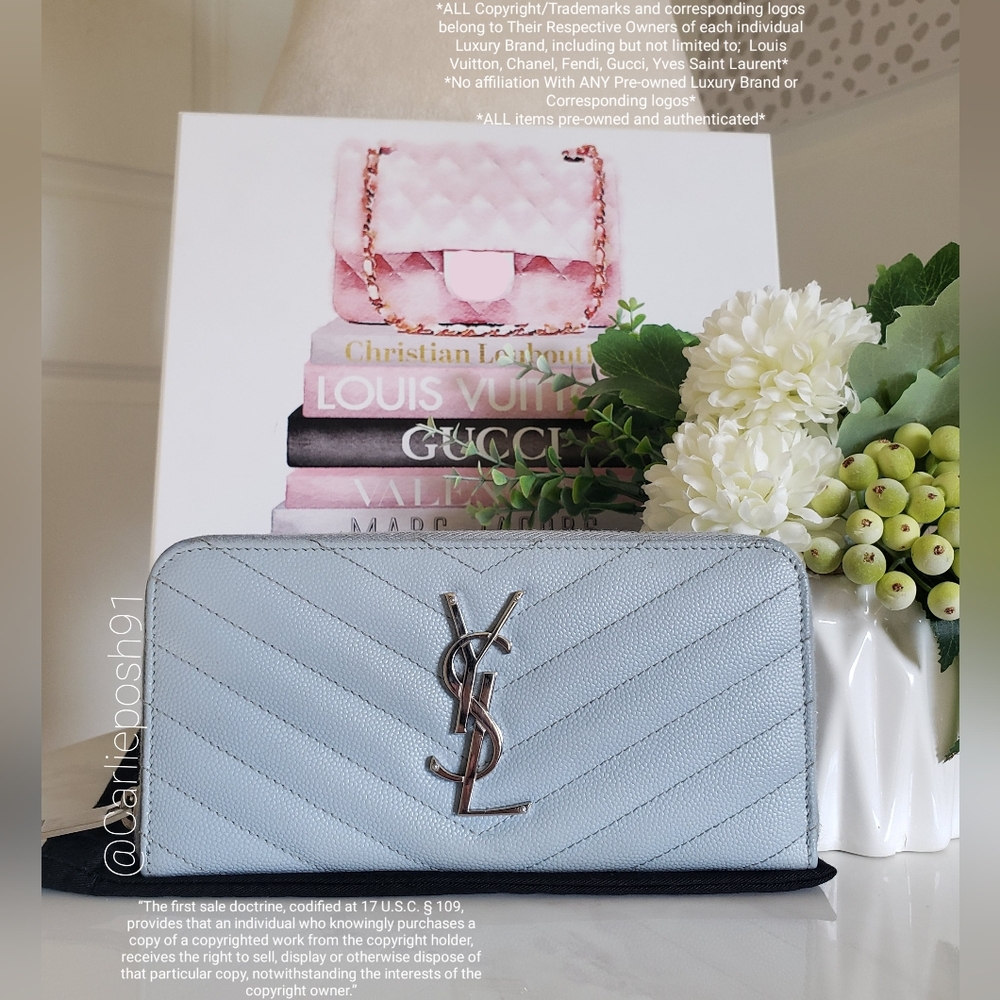 Authentic Pre-owned Yves Saint Laurent Grain De Poudre Chevron Long Wallet - Picture 2 of 11